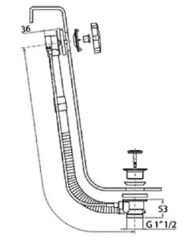 Heavy Duty Fully Adjustable Chrome Concealed Bath Overflow and Pop-Up Waste Side Image Technical Image BS-203A