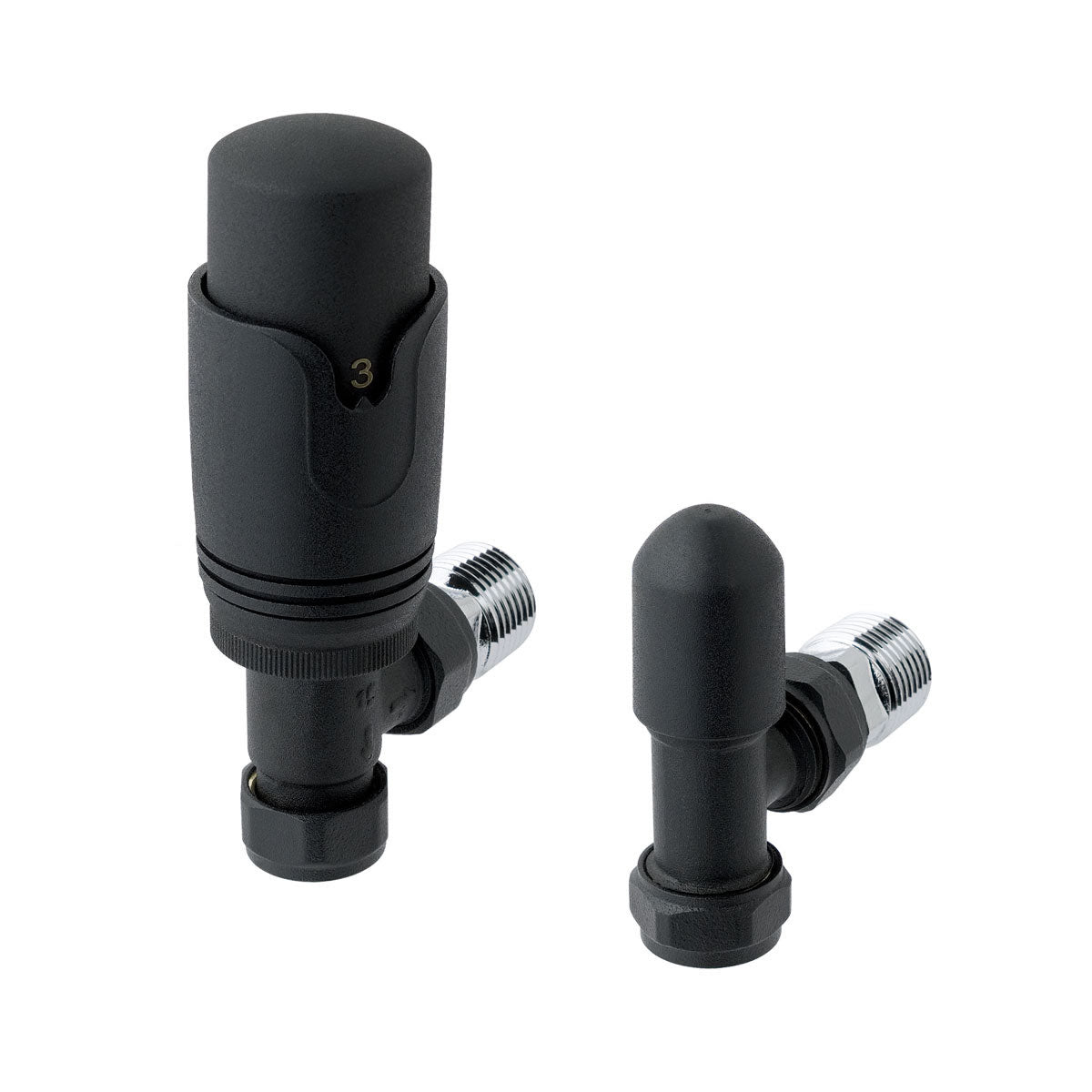 Eastbrook Angled Matt Black Thermostatic Radiator Valve & Lockshield 15mm (pair) 41.3025