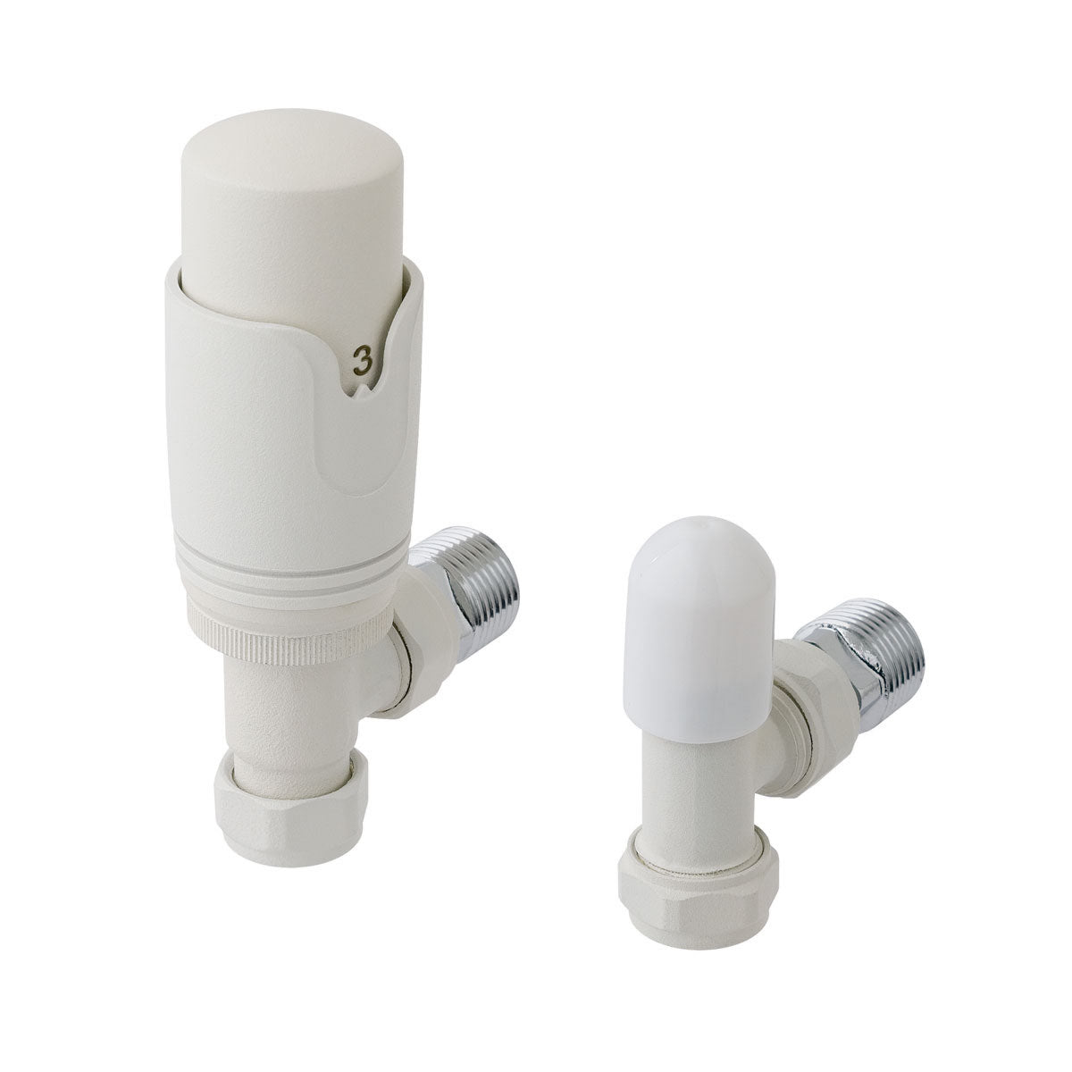Eastbrook Biava Angled Matt White Thermostatic Radiator Valve & Lockshield 15mm (pair) 41.3023