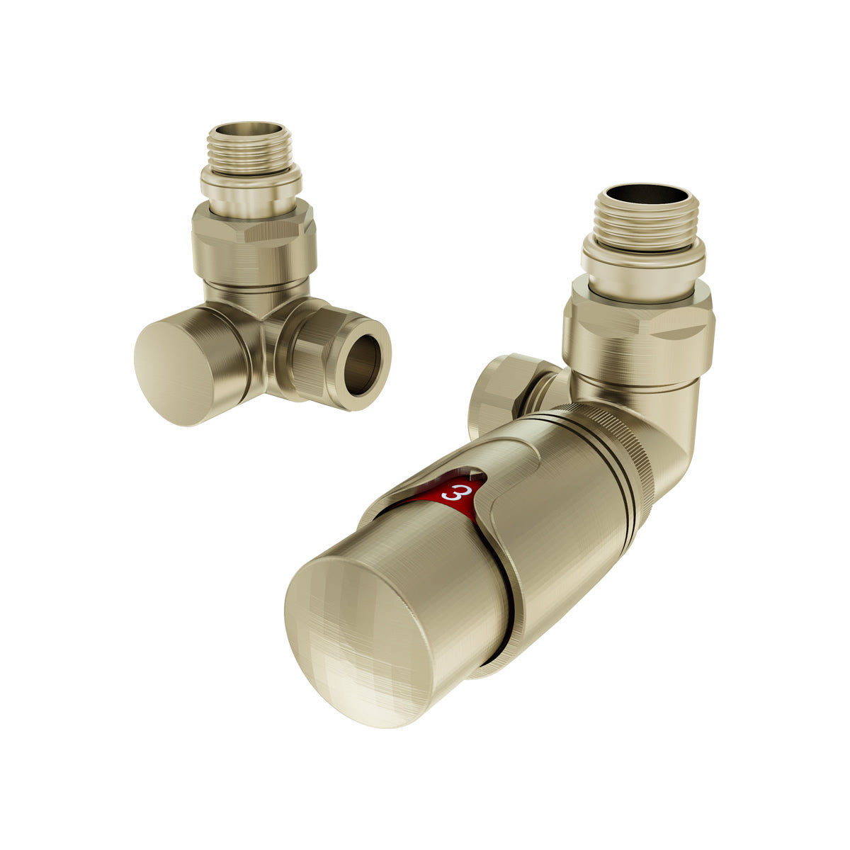 Eastbrook Corner Brushed Brass Thermostatic Radiator Valve & Lockshield 15mm (pair) 41.3037