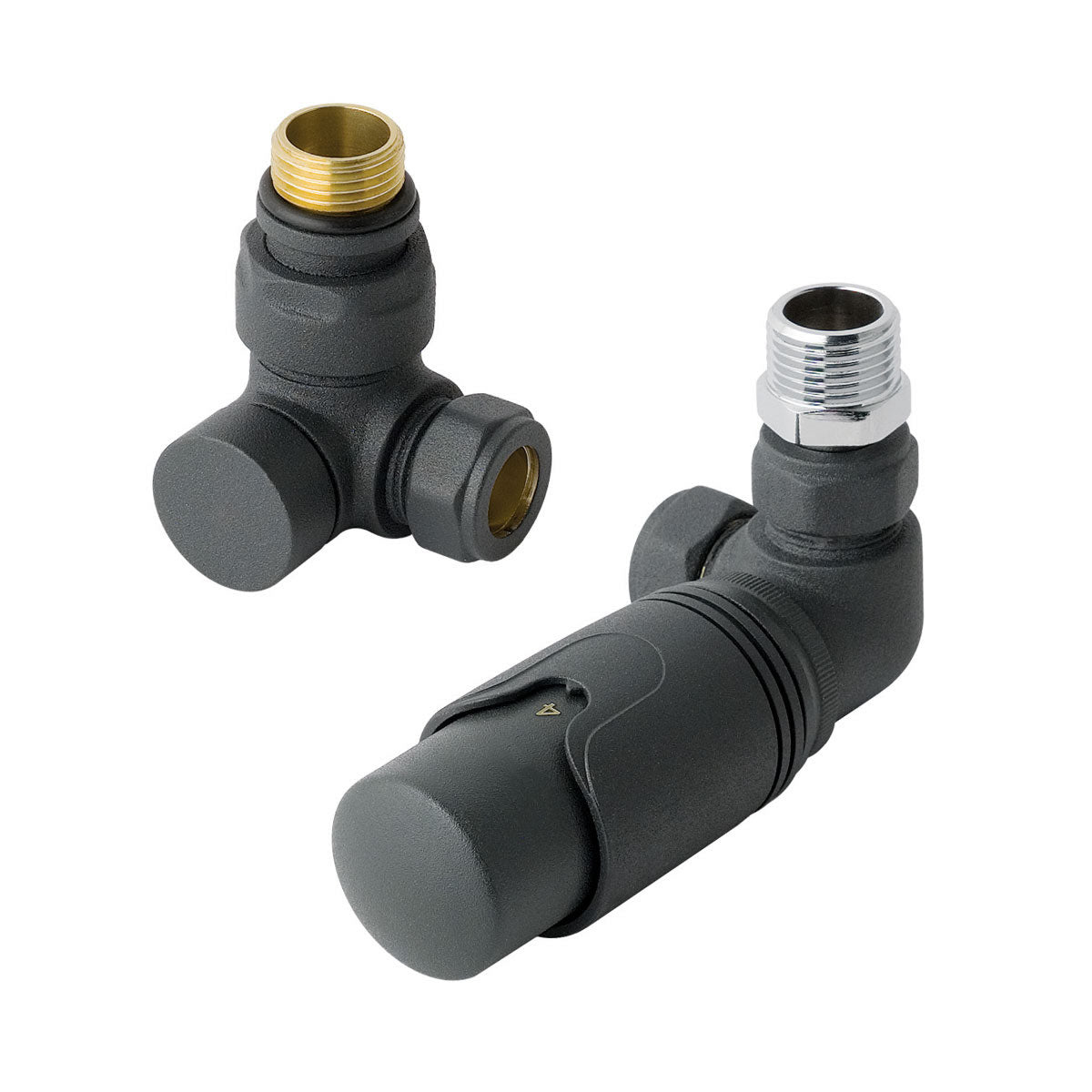 Eastbrook Corner Matt Anthracite Thermostatic Radiator Valve & Lockshield 15mm (pair) 12.056