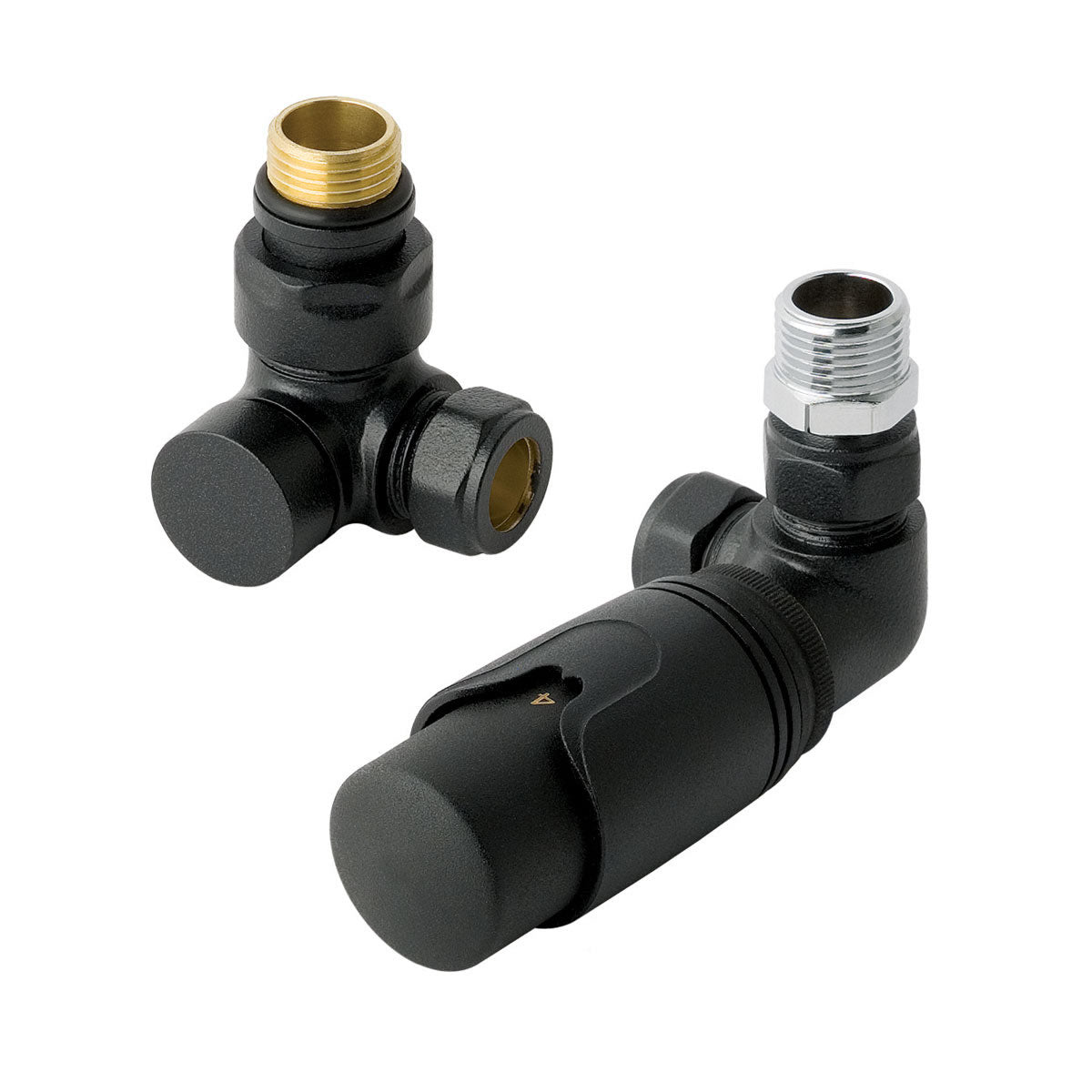 Eastbrook Corner Matt Black Thermostatic Radiator Valve & Lockshield 15mm (pair) 12.057