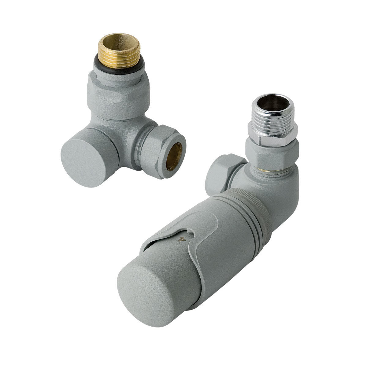 Eastbrook Corner Matt Grey Thermostatic Radiator Valve & Lockshield 15mm (pair) 12.054