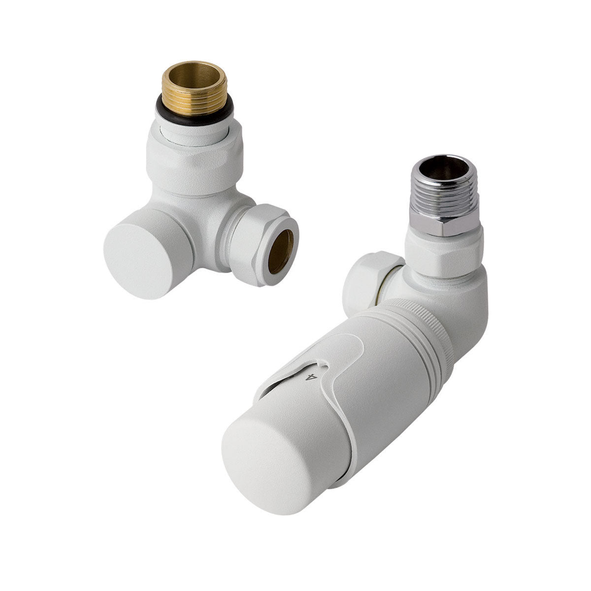 Eastbrook Corner Matt White Thermostatic Radiator Valve & Lockshield 15mm (pair) 12.053