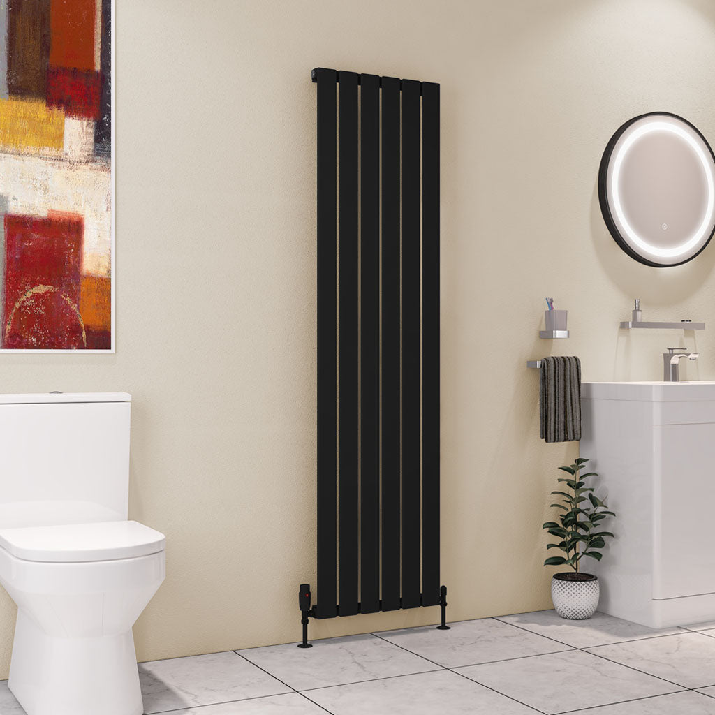 Eastbrook Deddington Matt Black Vertical Single Panel Designer Radiator 1800mm x 470mm 89.1517