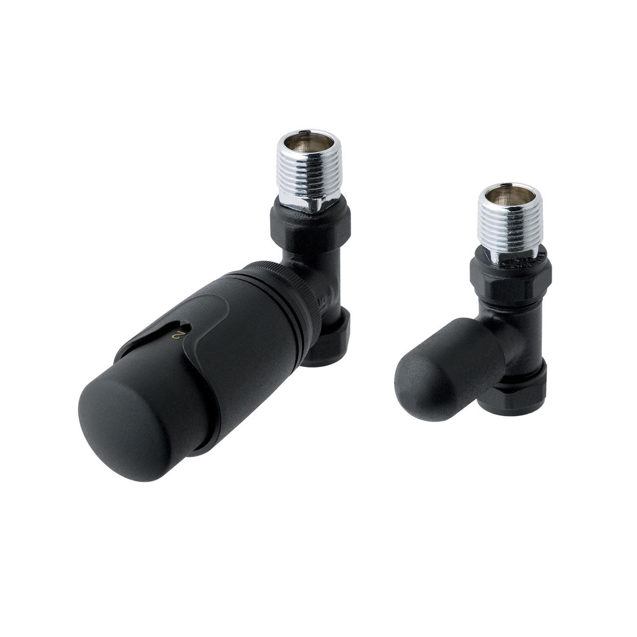 Eastbrook Straight Matt Black Thermostatic Radiator Valve & Lockshield 15mm (pair) 41.3022