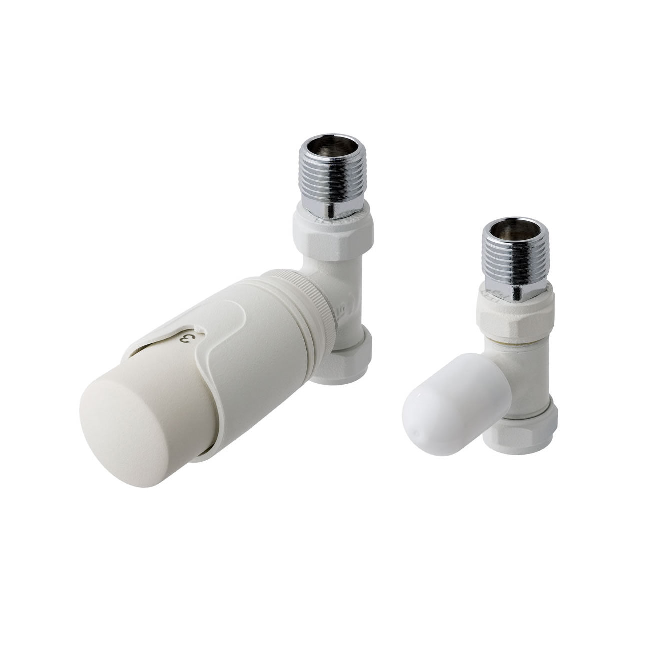 Eastbrook Straight Matt White Thermostatic Radiator Valve & Lockshield 15mm (pair) 41.302