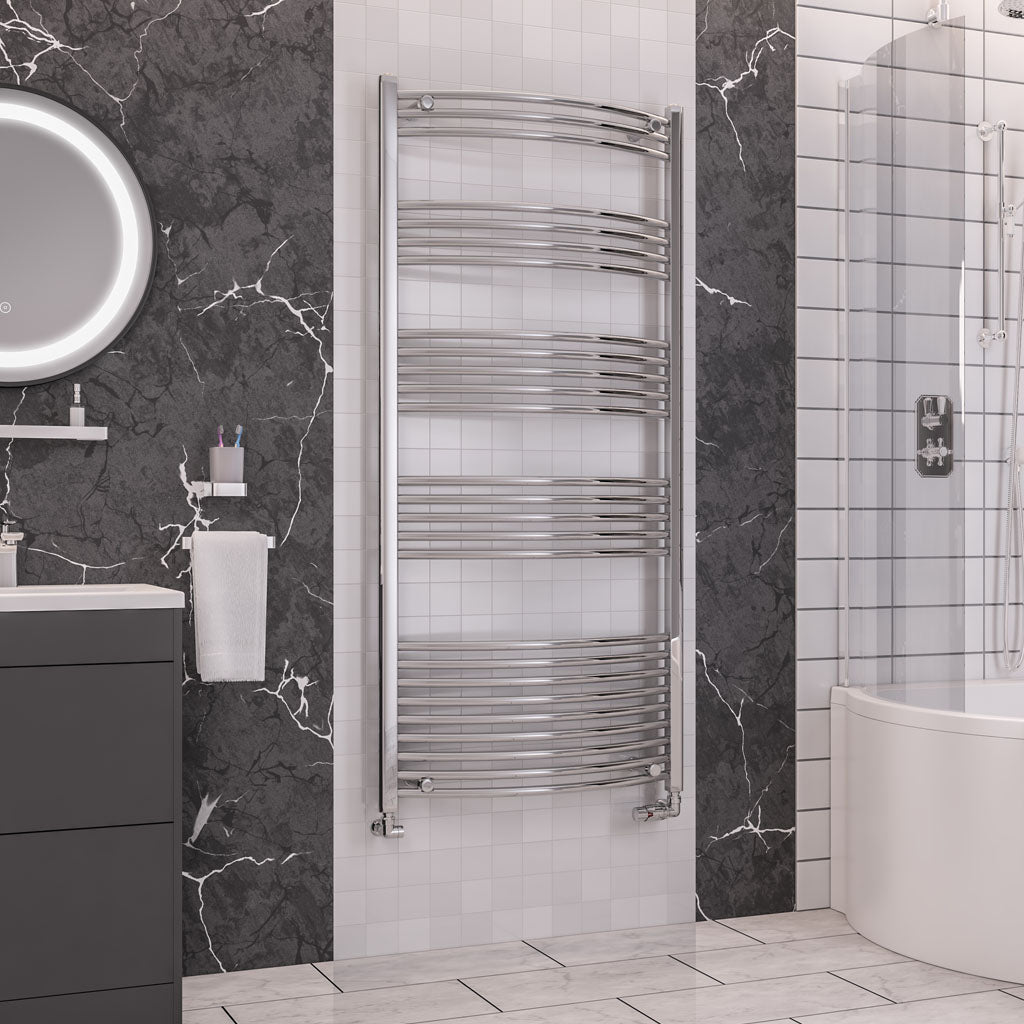 Eastbrook Wendover Electric ONLY Curved Chrome Towel Rails - Various Sizes 1000mm x 400mm Thermostatic Element
