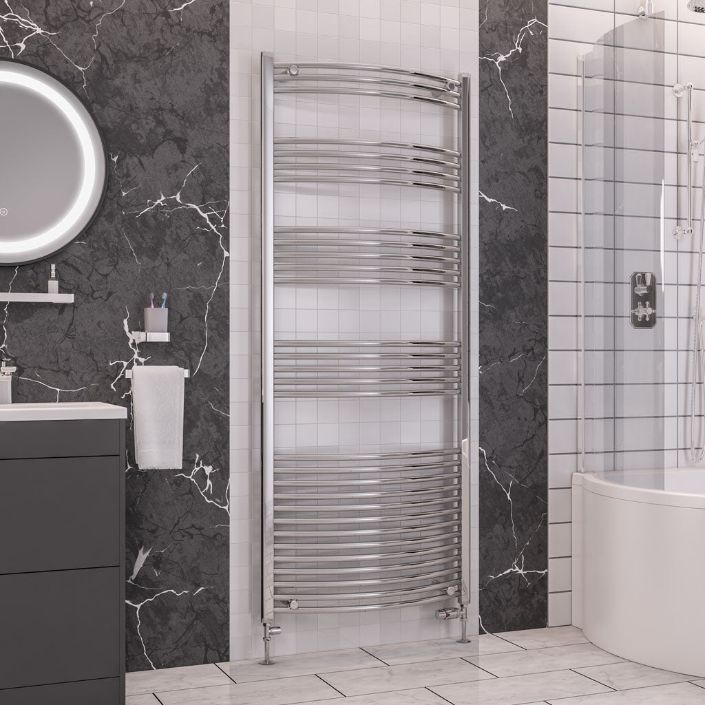 Eastbrook Wendover Electric ONLY Curved Chrome Towel Rails - Various Sizes 1000mm x 600mm Thermostatic Element