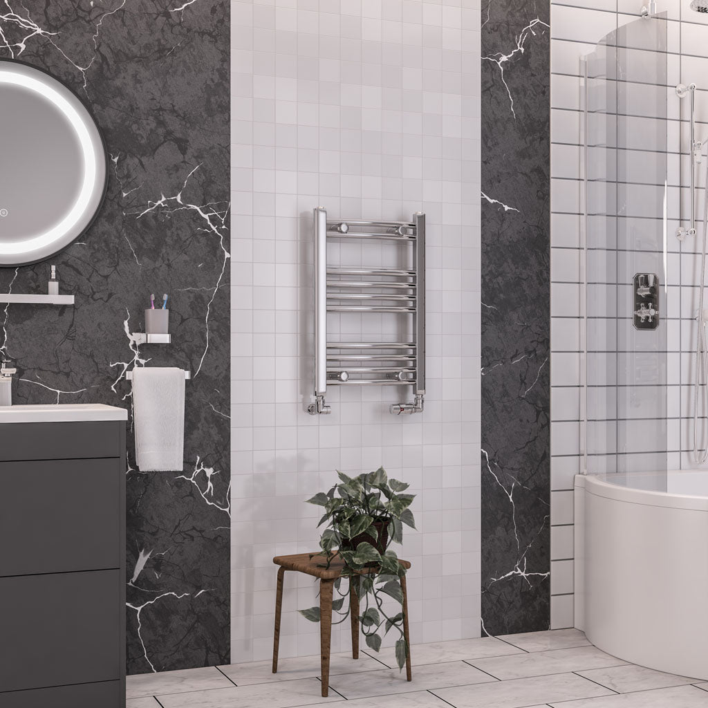 Eastbrook Wendover Electric ONLY Curved Chrome Towel Rails - Various Sizes 1000mm x 750mm Thermostatic Element