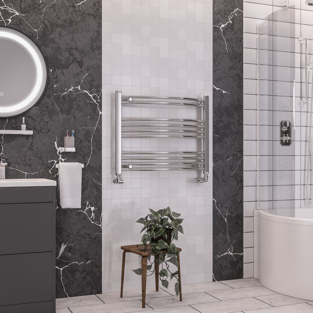 Eastbrook Wendover Electric ONLY Curved Chrome Towel Rails - Various Sizes 1200mm x 500mm Thermostatic Element