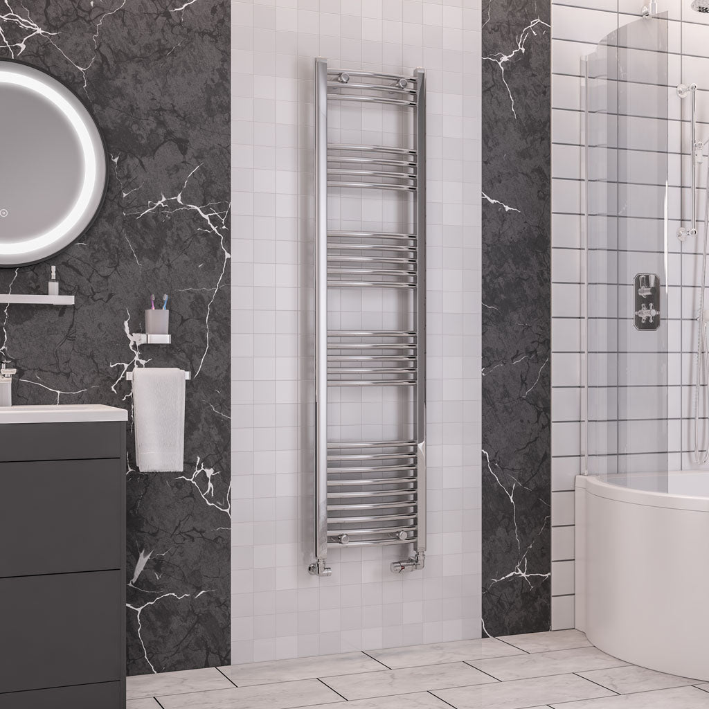 Eastbrook Wendover Electric ONLY Curved Chrome Towel Rails - Various Sizes 1800mm x 400mm Single Heat Element