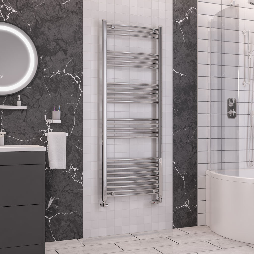 Eastbrook Wendover Electric ONLY Curved Chrome Towel Rails - Various Sizes 1800mm x 500mm Single Heat Element