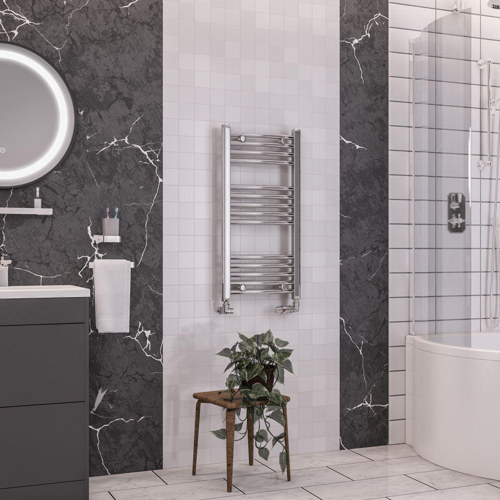 Eastbrook Wendover Electric ONLY Curved Chrome Towel Rails - Various Sizes 600mm x 500mm Single Heat Element