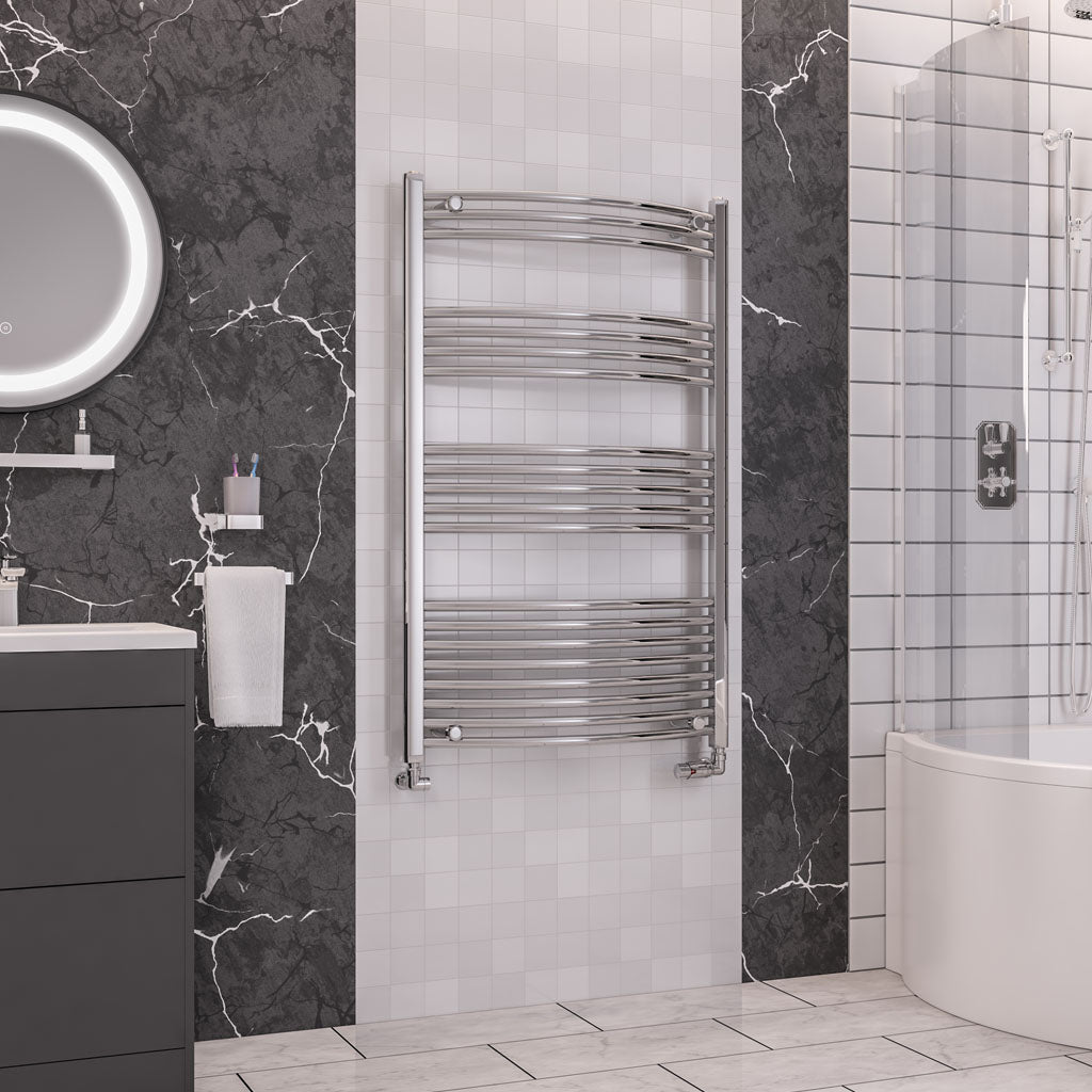 Eastbrook Wendover Electric ONLY Curved Chrome Towel Rails - Various Sizes 800mm x 600mm Thermostatic Element