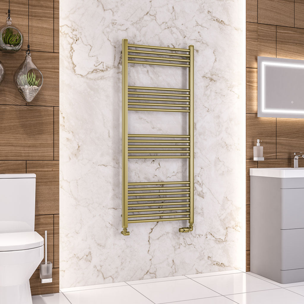 Eastbrook Wendover Electric ONLY Straight Brushed Brass Towel Rails - Various Sizes 1400mm x 600mm Single Heat Element