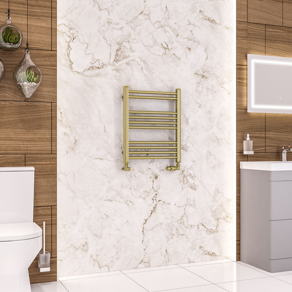 Eastbrook Wendover Electric ONLY Straight Brushed Brass Towel Rails - Various Sizes 600mm x 500mm Single Heat Element