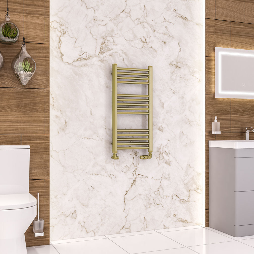 Eastbrook Wendover Electric ONLY Straight Brushed Brass Towel Rails - Various Sizes 800mm x 400mm Single Heat Element