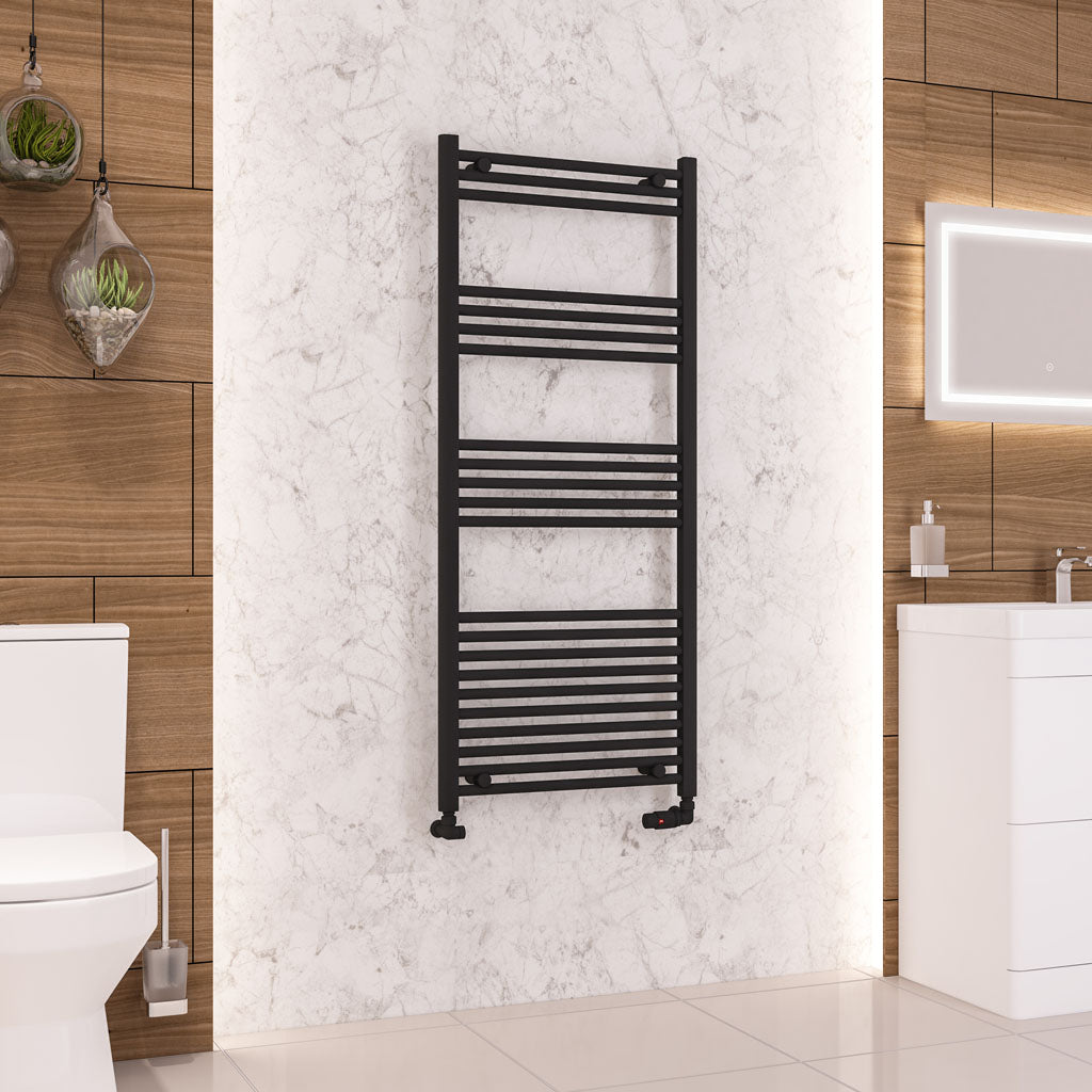 Eastbrook Wendover Electric ONLY Straight Matt Black Towel Rails - Various Size 1400mm x 600mm Single Heat Element
