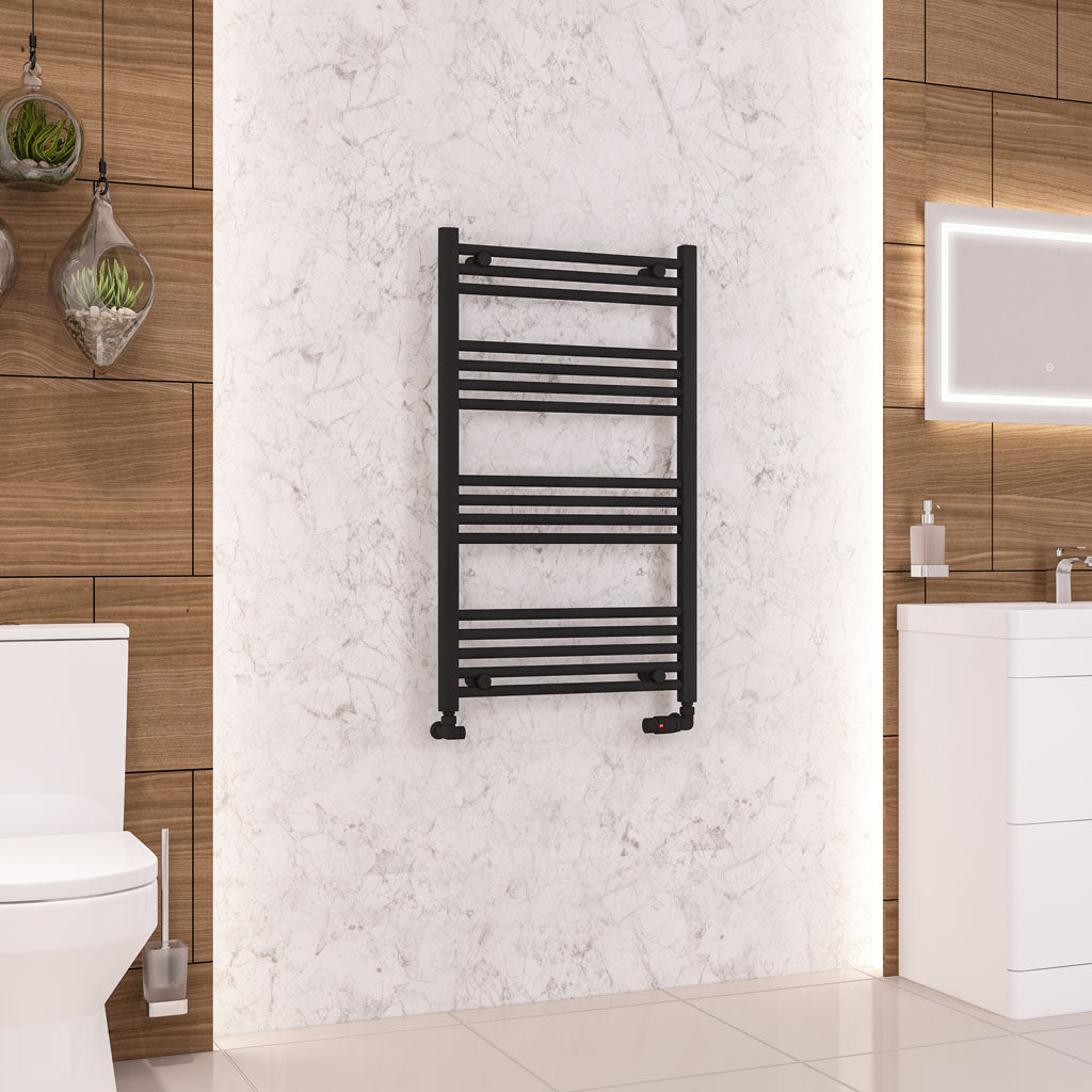 Eastbrook Wendover Electric ONLY Straight Matt Black Towel Rails - Various Sizes 1000mm x 600mm Single Heat Element