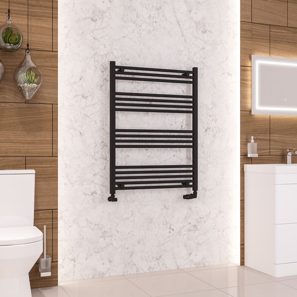 Eastbrook Wendover Electric ONLY Straight Matt Black Towel Rails - Various Sizes 1000mm x 750mm Single Heat Element