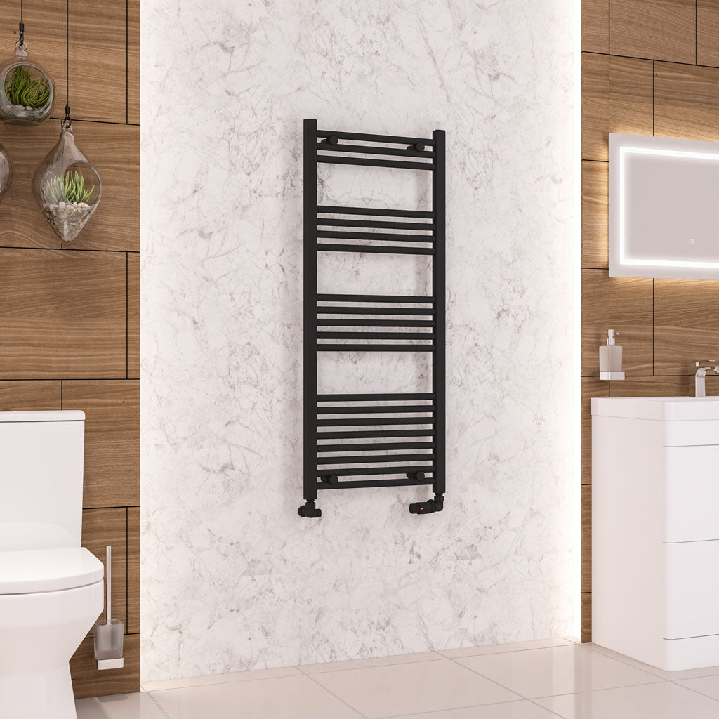 Eastbrook Wendover Electric ONLY Straight Matt Black Towel Rails - Various Sizes 1200mm x 500mm Single Heat Element