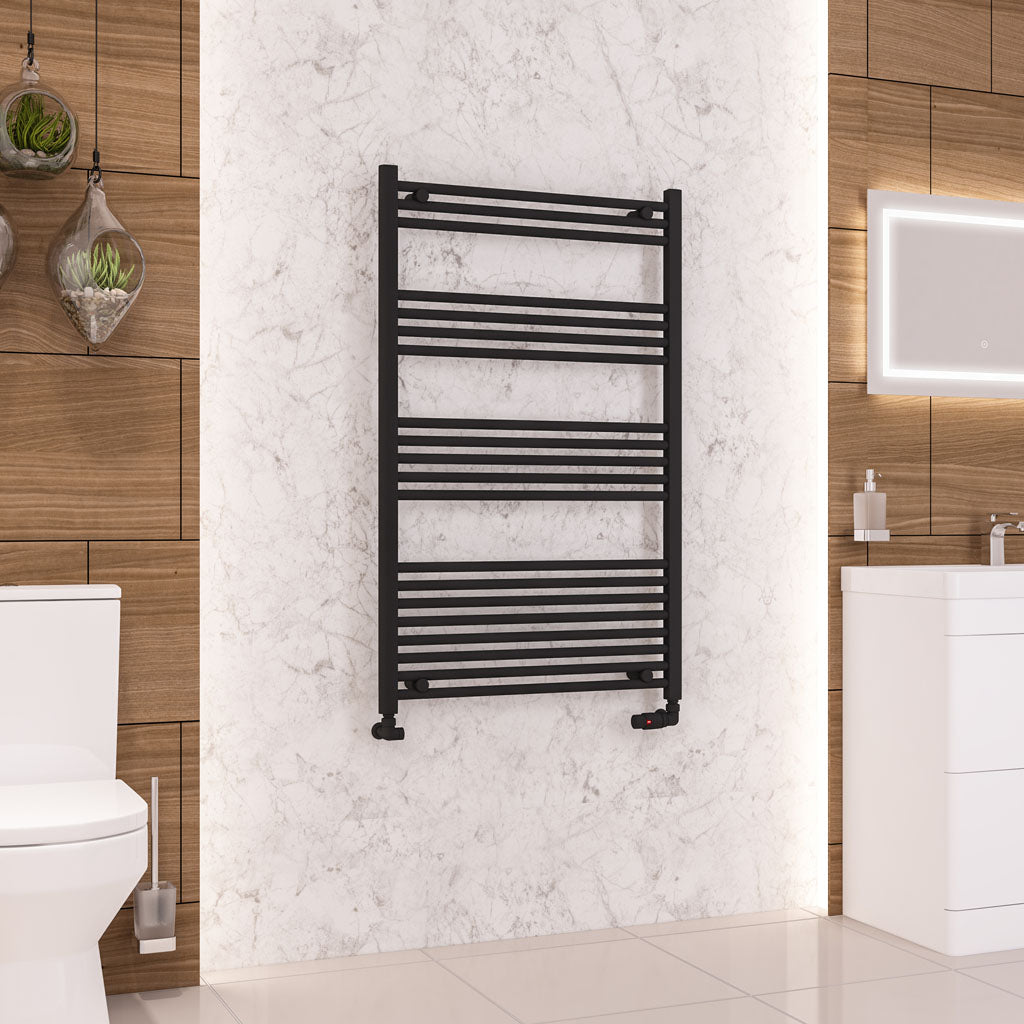 Eastbrook Wendover Electric ONLY Straight Matt Black Towel Rails - Various Sizes 1200mm x 750mm Single Heat Element