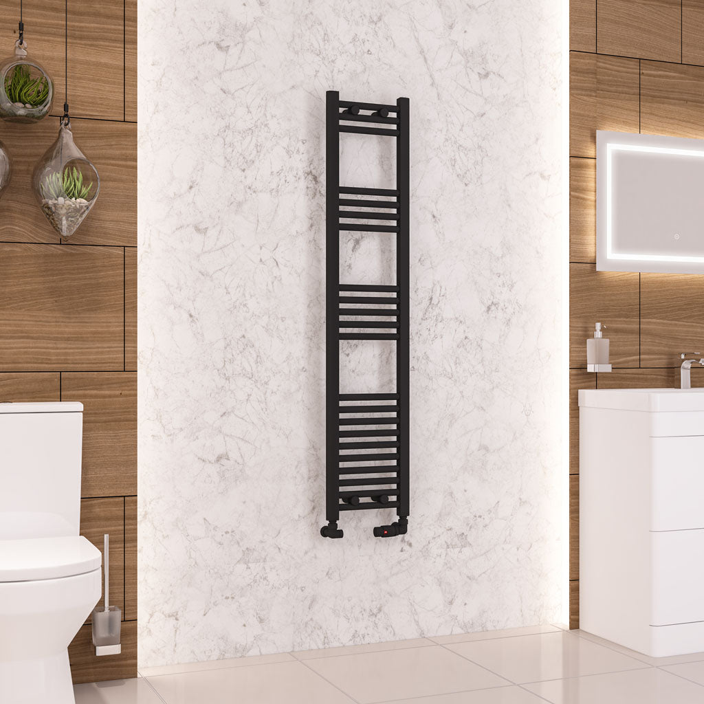 Eastbrook Wendover Electric ONLY Straight Matt Black Towel Rails - Various Sizes 1400mm x 300mm Single Heat Element