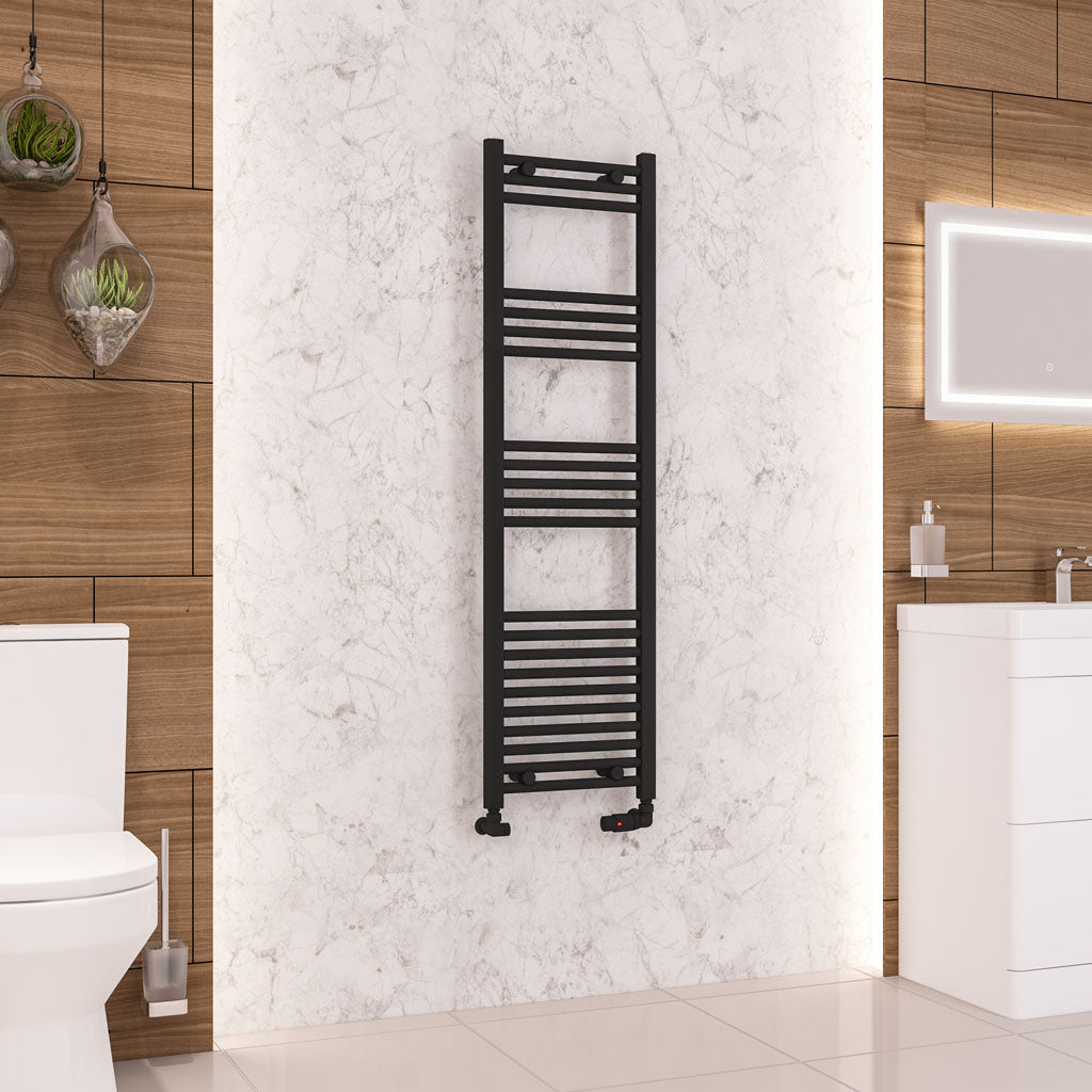 Eastbrook Wendover Electric ONLY Straight Matt Black Towel Rails - Various Sizes 1400mm x 400mm Single Heat Element