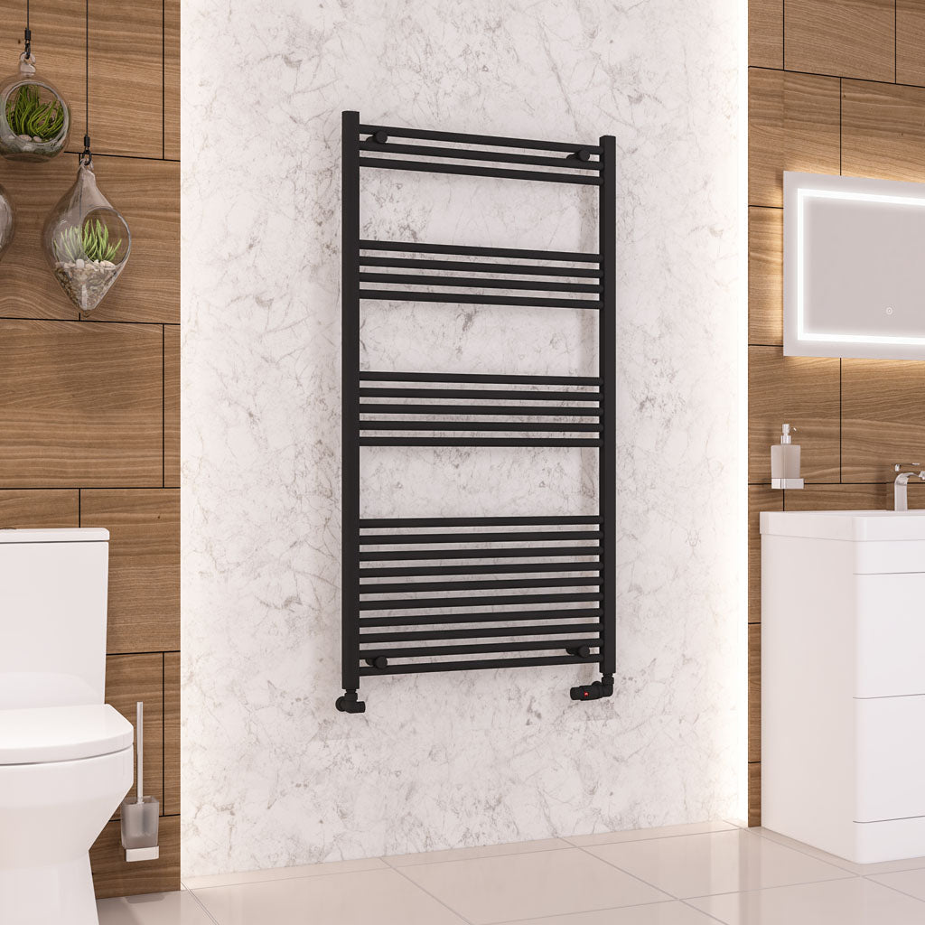 Eastbrook Wendover Electric ONLY Straight Matt Black Towel Rails - Various Sizes 1400mm x 750mm Single Heat Element