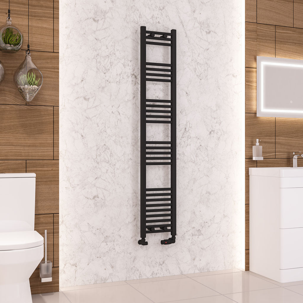 Eastbrook Wendover Electric ONLY Straight Matt Black Towel Rails - Various Sizes 1600mm x 300mm Single Heat Element