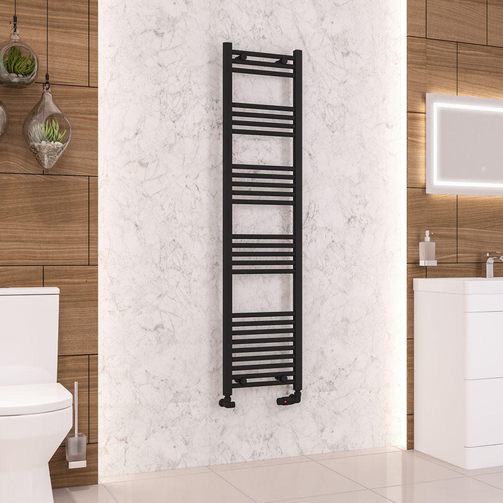 Eastbrook Wendover Electric ONLY Straight Matt Black Towel Rails - Various Sizes 1600mm x 400mm Single Heat Element