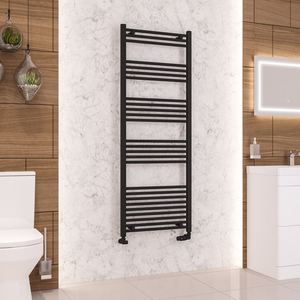 Eastbrook Wendover Electric ONLY Straight Matt Black Towel Rails - Various Sizes 1600mm x 600mm Single Heat Element 