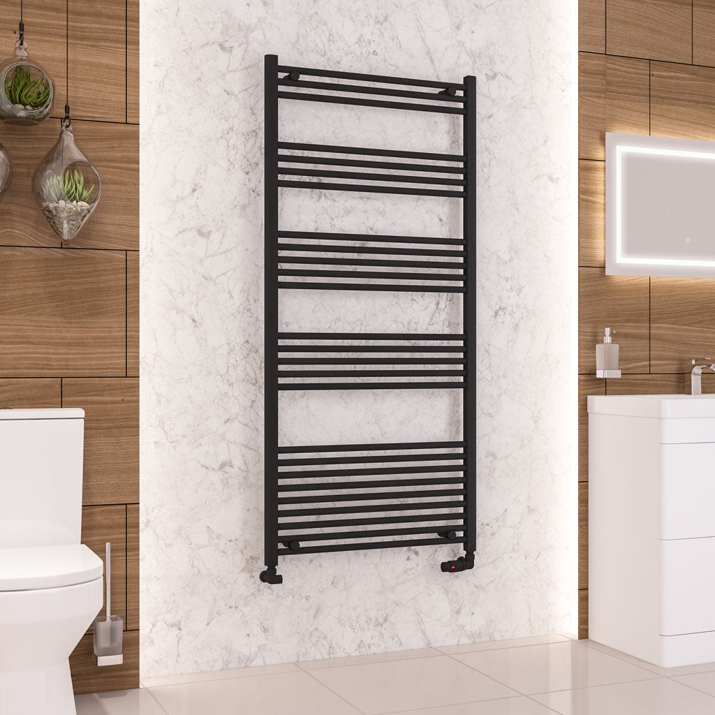 Eastbrook Wendover Electric ONLY Straight Matt Black Towel Rails - Various Sizes 1600mm x 750mm Single Heat Element