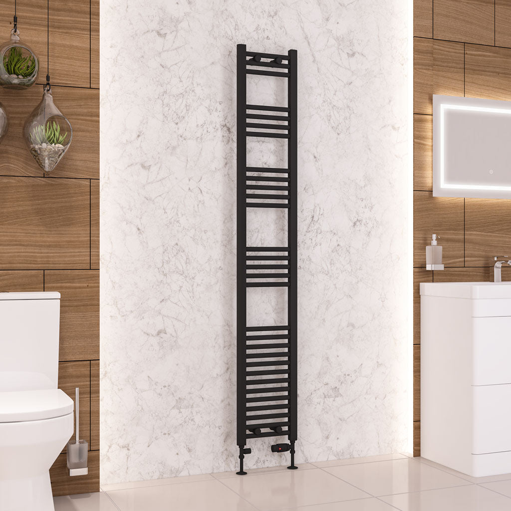 Eastbrook Wendover Electric ONLY Straight Matt Black Towel Rails - Various Sizes 1800mm x 300mm Single Heat Element