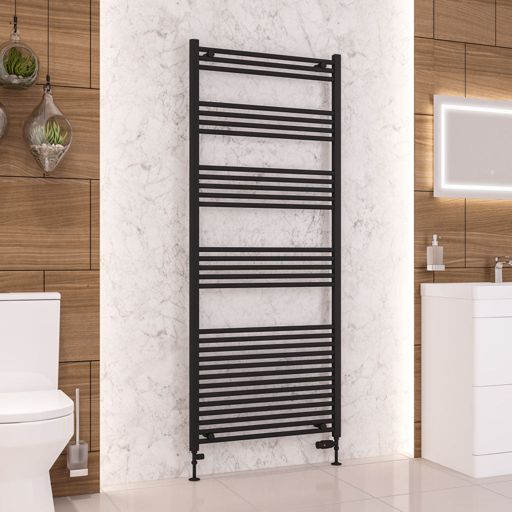 Eastbrook Wendover Electric ONLY Straight Matt Black Towel Rails - Various Sizes 1800mm x 750mm Single Heat Element