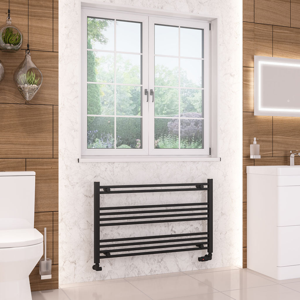 Eastbrook Wendover Electric ONLY Straight Matt Black Towel Rails - Various Sizes 600mm x 1000mm Single Heat Element