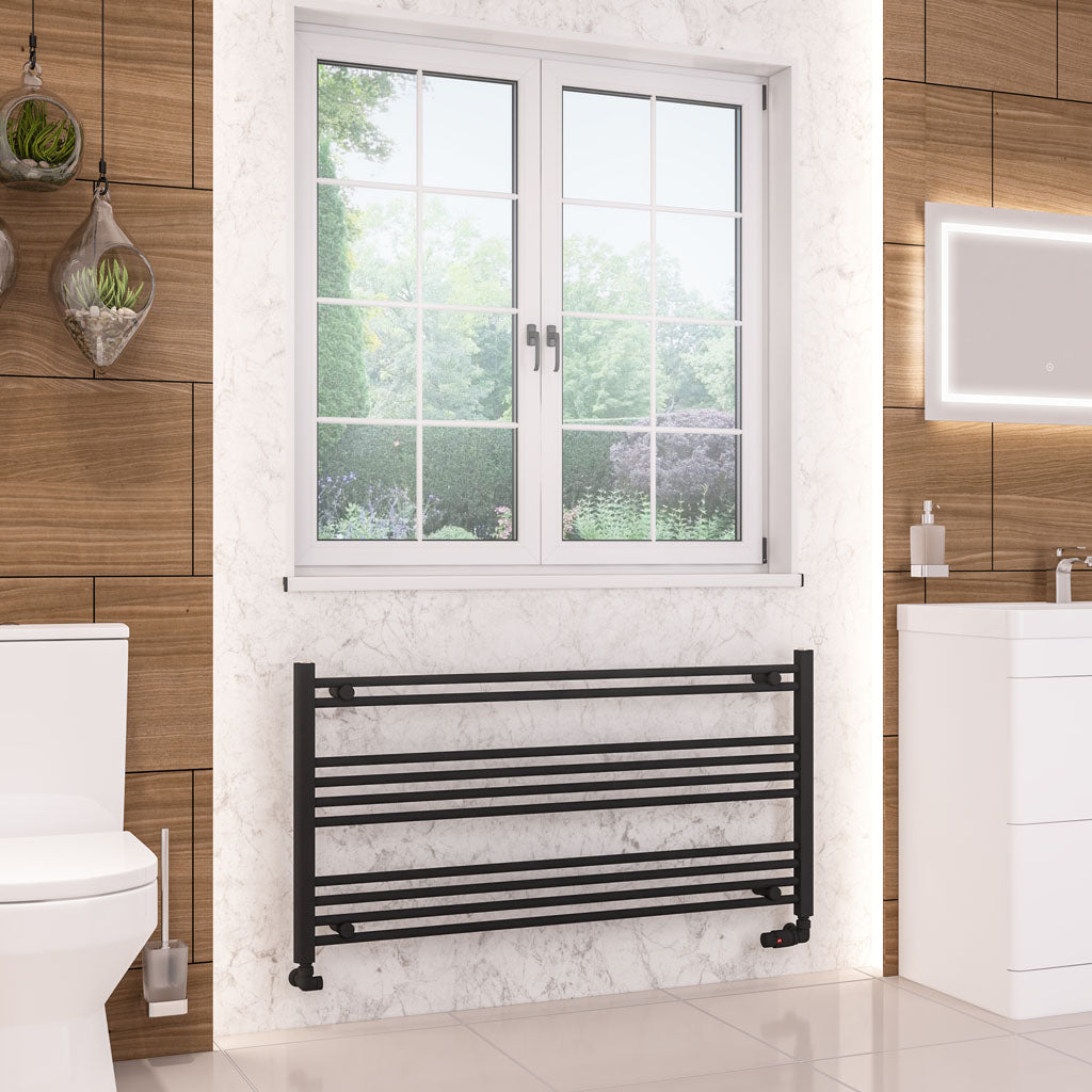Eastbrook Wendover Electric ONLY Straight Matt Black Towel Rails - Various Sizes 600mm x 1200mm Single Heat Element