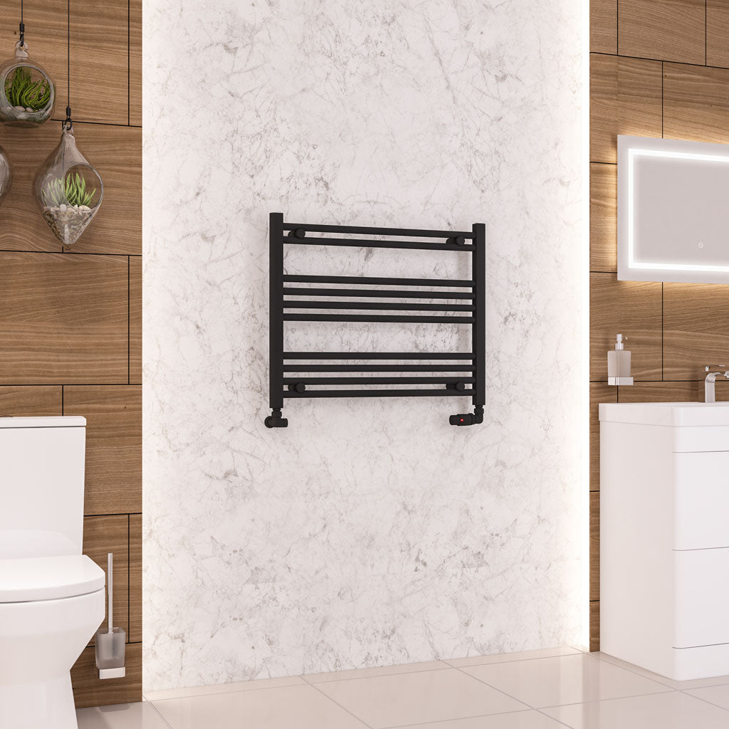 Eastbrook Wendover Electric ONLY Straight Matt Black Towel Rails - Various Sizes 600mm x 750mm Single Heat Element