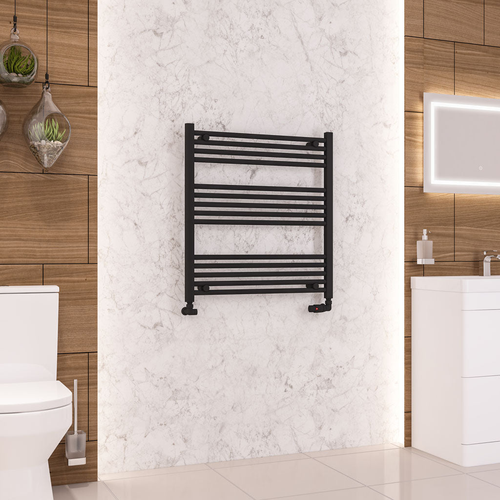 Eastbrook Wendover Electric ONLY Straight Matt Black Towel Rails - Various Sizes 800mm x 750mm Single Heat Element