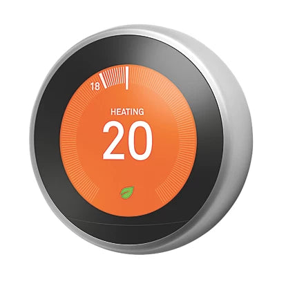 Google Nest Pro 3rd Gen Wireless Smart Heating Thermostat Stainless Steel Angled View 1