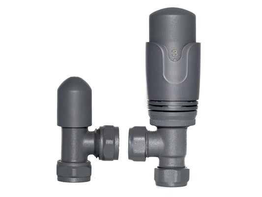Tower Angled Anthracite Thermostatic Radiator Valves & Lockshield 15mm (pair) TRV4PACKAN