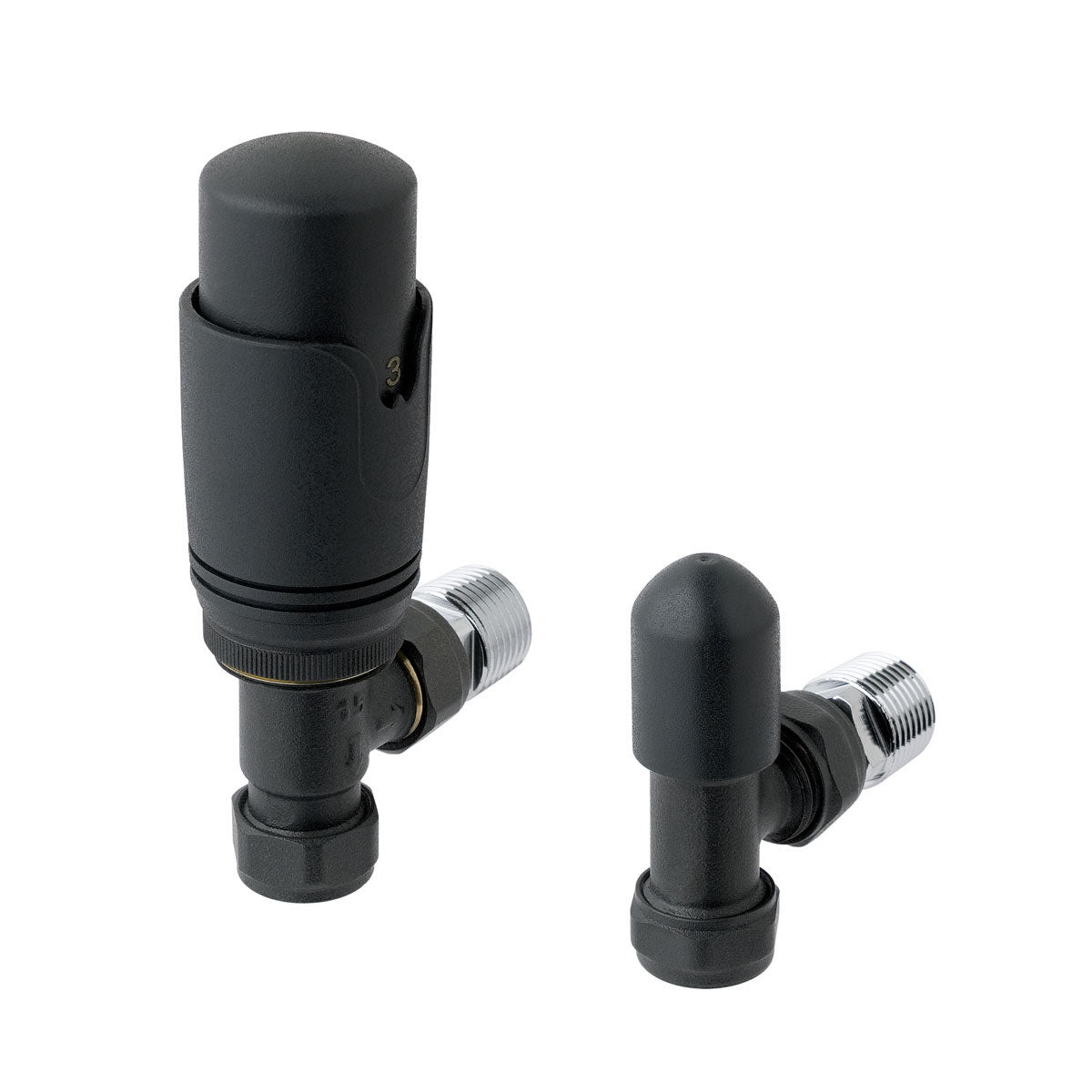 Eastbrook Angled Matt Anthracite Thermostatic Radiator Valve & Lockshield 15mm (pair) 41.3024
