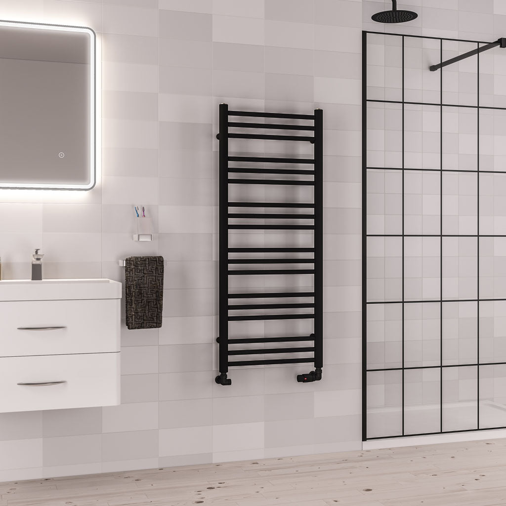 Eastbrook Corinium Electric Round Straight Matt Black Towel Rail 1200mm x 500mm 89.1562-ELE