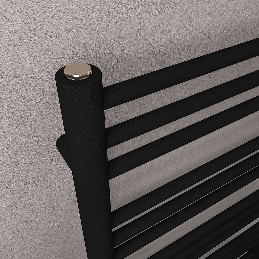 Eastbrook Corinium Electric Round Straight Matt Black Towel Rail 1200mm x 500mm Close Up Image 89.1562-ELE