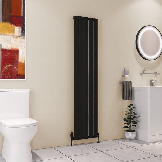 Eastbrook Deddington Matt Black Vertical Single Panel Designer Radiator 1800mm x 390mm 89.1516