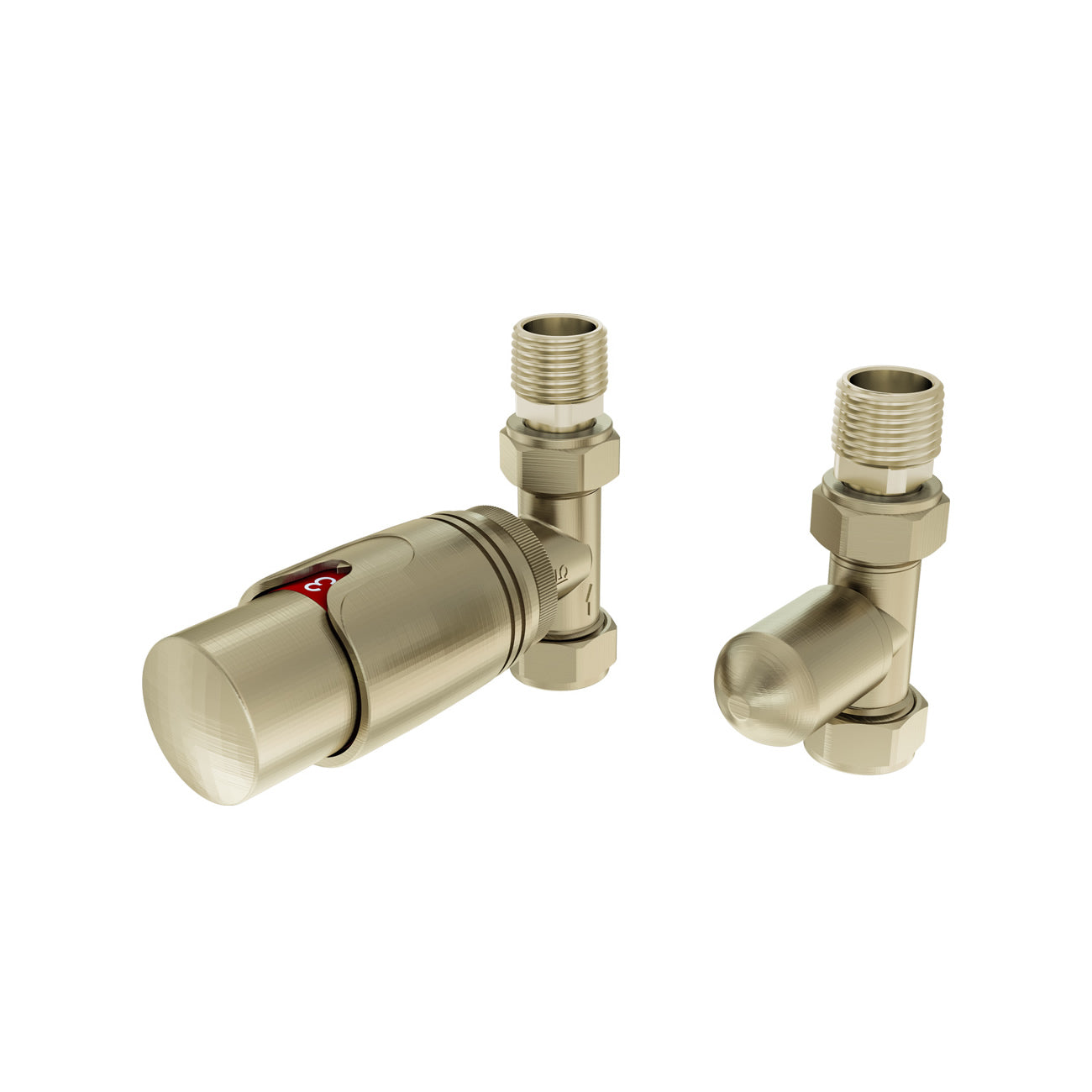 Eastbrook Straight Brushed Brass Thermostatic Radiator Valve & Lockshield 15mm (pair) 41.3035
