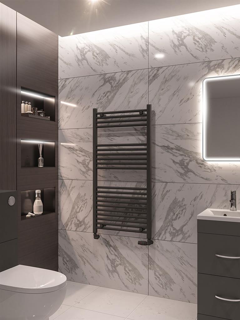 Eastbrook Wingrave Electric Straight Matt Anthracite Towel Rail 1200mm x 600mm 89.0080-ELE